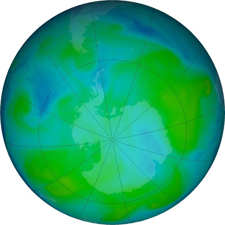 Antarctic ozone map for 11 January 2019